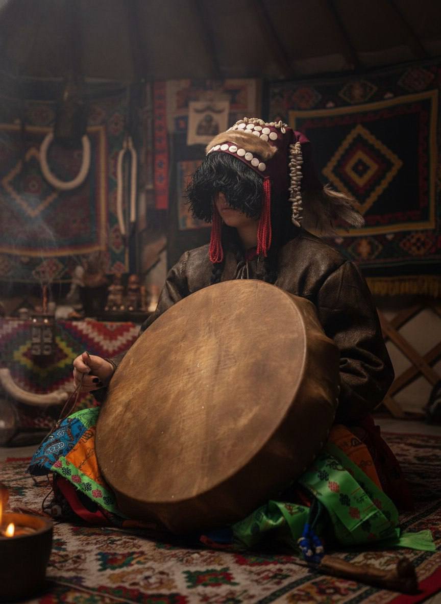 Ай-Белек Кара-Сал в шаманском облачении